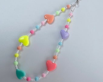 Bright Colourful Heart Bead Phone Charm