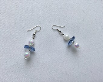 Blue and white dangle earrings