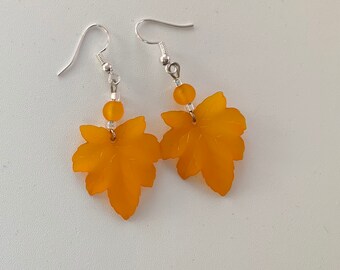 Orange Leaf Dangle Earrings