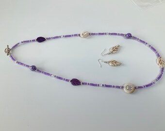 Long Purple and Cream Necklace