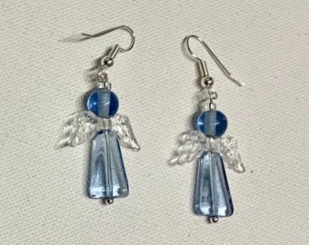 Blue Christmas Angel Earrings