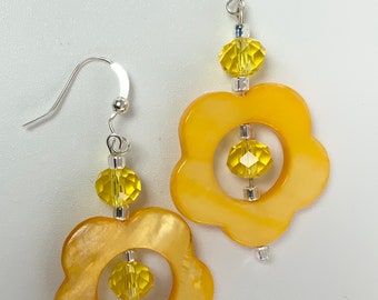 Yellow Shell Dangle Earrings