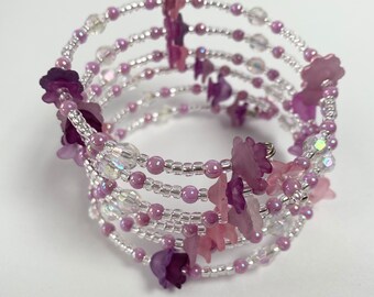Pink and Purple Flower Memory Bracelet