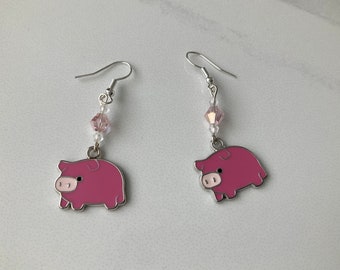 Pink Pig Charm Earrings
