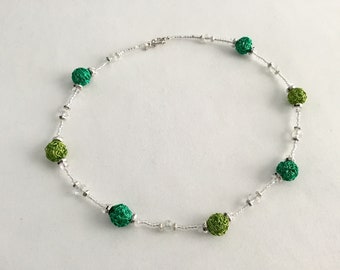 Green wired bead necklace