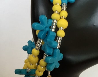 Blue and Yellow Flower memory Bracelet