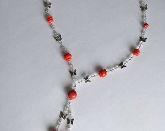 Bright red butterfly necklace