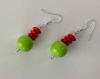 Green and Red Bead Earrings