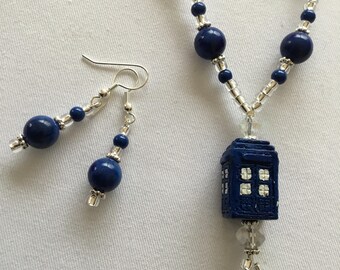 Blue Phone Box Pendant beaded Necklace