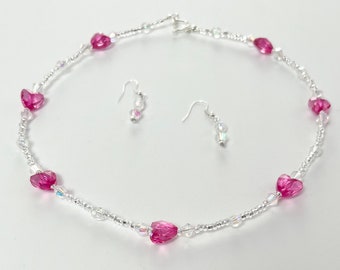 Heart Bead Necklace and Earrings