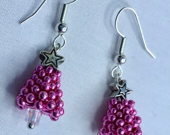 Pink Christmas Tree Earrings