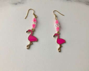 Pretty Pink Flamingo Charm Dangly Earrings