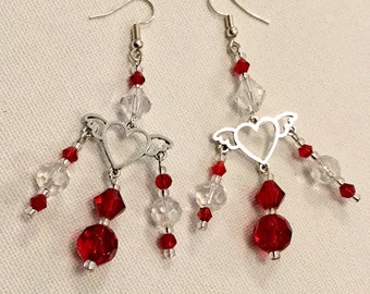 Heart Dropper Red Earrngs