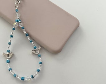 Blue Bead Bird Phone Charm