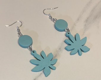 Large pretty Blue Leaf Dangle Earrings