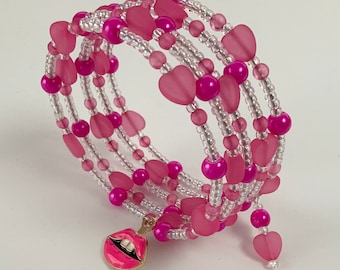 Pretty Pink Heart Memory Bracelet with Lips Charm