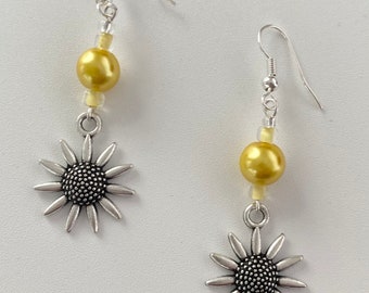 Pretty Yellow Bead Flower Earrings