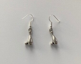 Silver Bowling Pin Charm Earrings