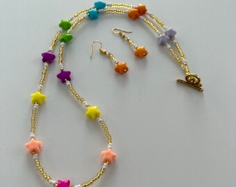 Colourful Star Bead Necklace and Earrings