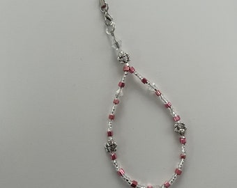 Silver Bee and Pink Beaded Phone Charm
