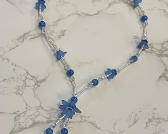 Blue Flower Bead Necklace