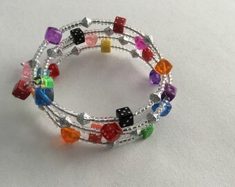 Dice bead memory wire bracelet