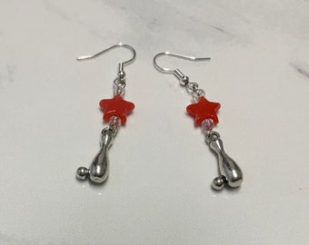 Red Star Bowling Pin Earrings