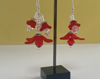 Bright Red Flower Earrings