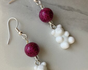 White Gummy Bear Dangly Earrings