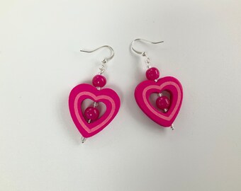 Bright Pink Heart Dangle Earrings