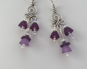 Dangly Purple Flower Bead Earrings
