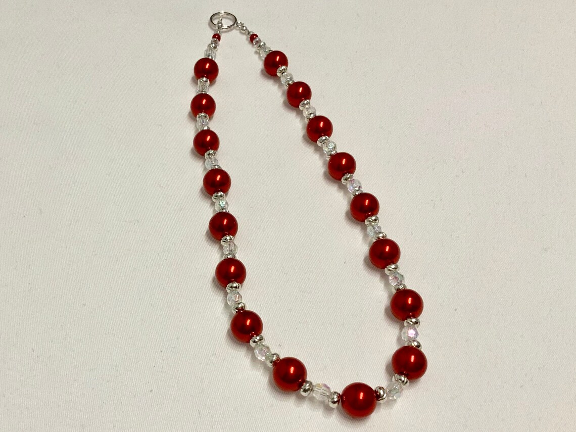 Red Beaded Choker Necklace Etsy