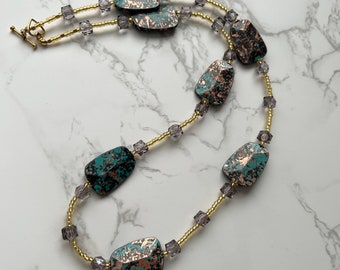 Pretty Turquoise and Brown Splash Bead Necklace