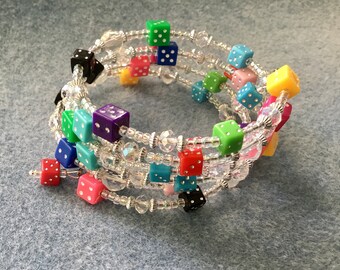 Bright and colourful dice memory wire bracelet