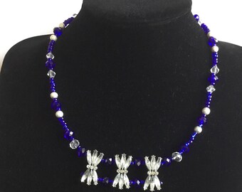 Sparkle blue beaded choker necklace with earrings