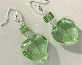 Large Glass Green Dangly Earrings