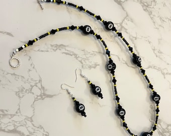Black Number Eight Ball Necklace and Earrings