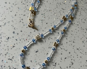 Butterfly and Blue Bead Long Necklace