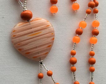 Large Heart Pendant Beaded Necklace