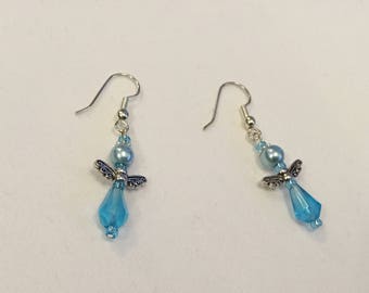 Blue Christmas angel earrings