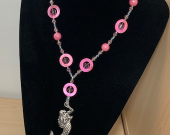 Pink Bead Mermaid Pendant Necklace