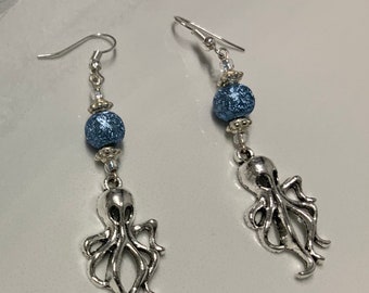 Silver Octopus  Dangle Earrings