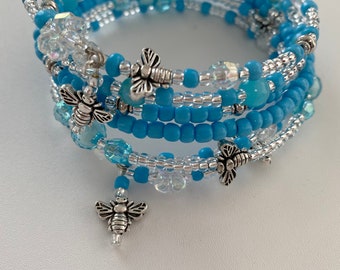 Blue Bead Bee Memory Bracelet