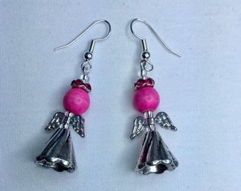 Pink & Silver Angel Earrings
