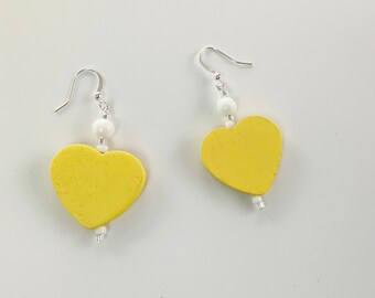 Bright Yellow chunky Heart Dangle Earrings