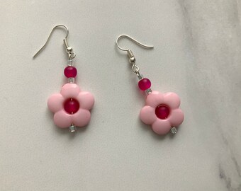 Pink flower Dangle Earrings