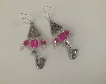 Punk Beaded Earrings with Musical Instrument Charms
