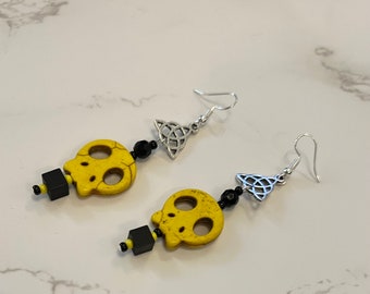 Yellow Skull Bead Earrings