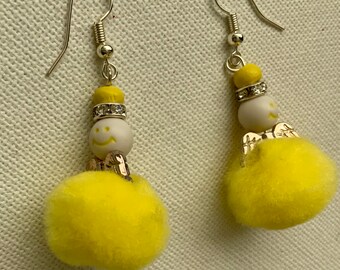 Fluffy Bright Yellow Christmas Fairy Earrings