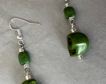 Green Skull Bead Earrings